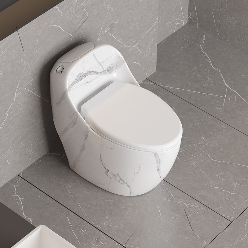 Bathroom Ceramic One-Piece Toilet White Marble Peattern Colored Toilets Bowl