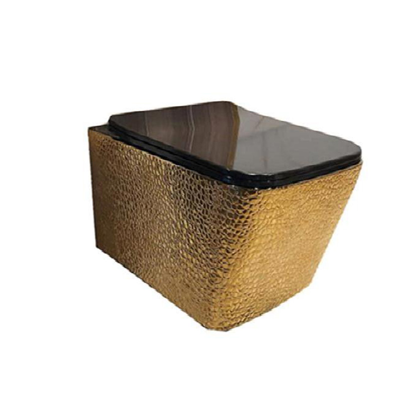 Europe Bathroom Rimless Flushing Wares Golden Bathroom Toilet Black golden colour round wall mounted toilet