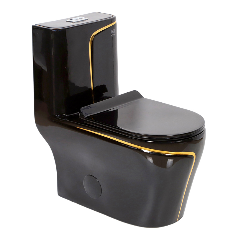 China Factory Ceramic Floor Mounted Toilet Electroplating Golden Toilet Dual Gold Line Toilet