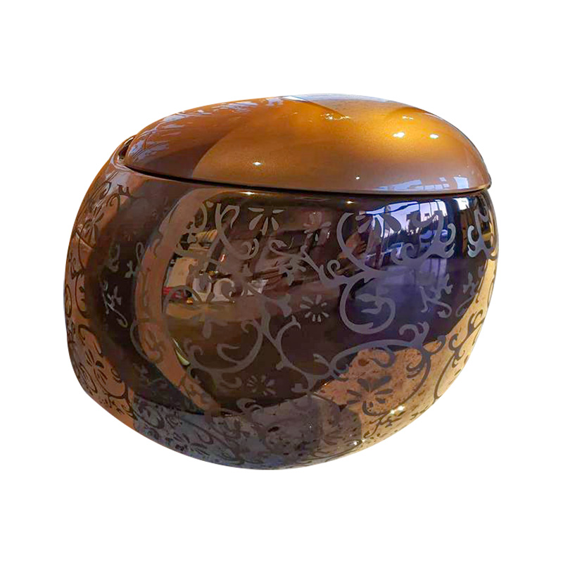 European luxury royal bathroom egg shape around golden color ceramic wall hung toilet