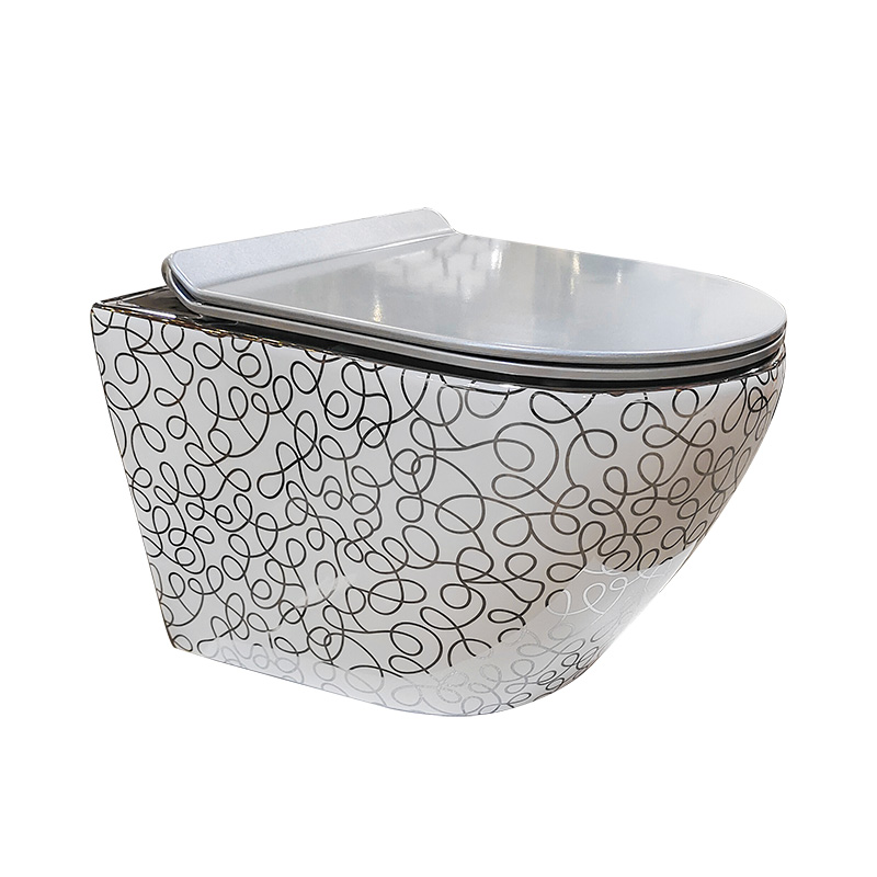 Luxury Golden Color Wall Hung Toilet Bathroom Wall Mounted Silver Crocodile Pattern Toilet