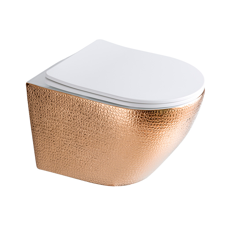 luxury lavatory bathroom plating flushing rose gold ceramic wall hung toilet
