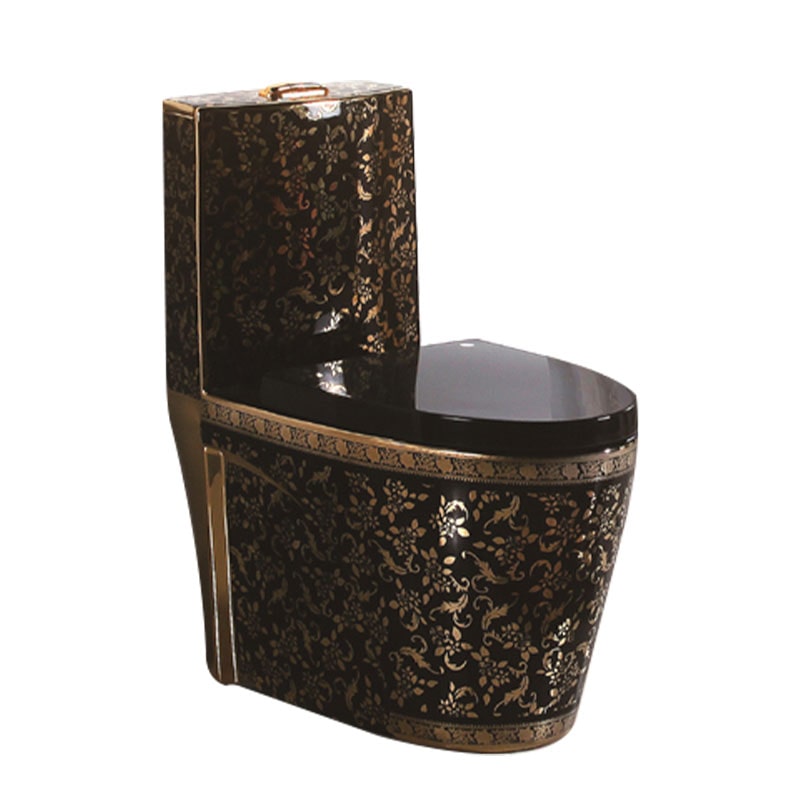 Chaozhou Factory Custom Black Toilet Luxury Sanitary Ware Bathroom Electro Plated Golden Dual Flush Wc One Piece Toilet