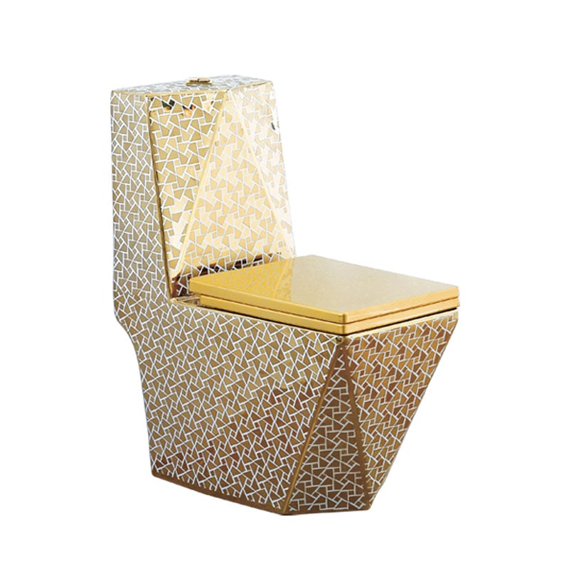 Luxury Bathroom Wc Commode Toilet Bowl Ceramic Sanitary Ware One Piece Diamond Shape Gold Plated Toilet